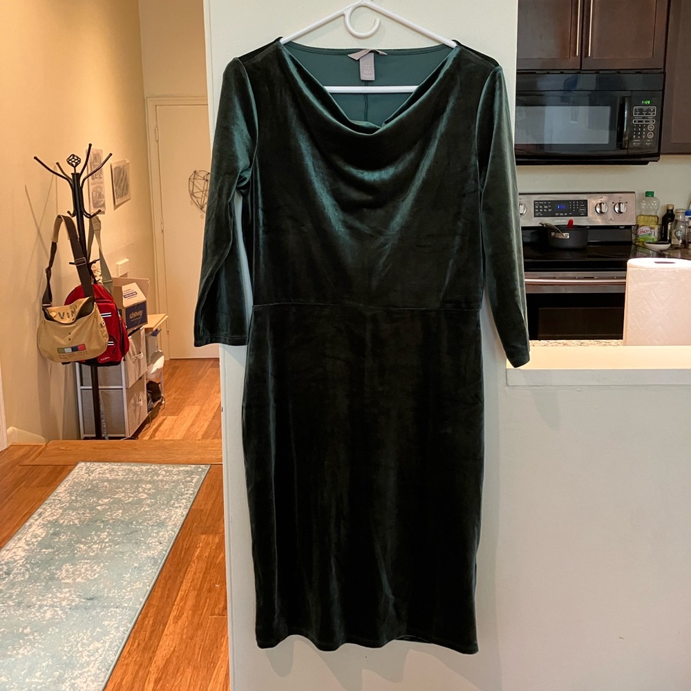 Green Velvet Scoop Neck Dress